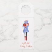 Waterverf kerstMode Meisje met Cadeaus Flessenhanger (Voorkant)