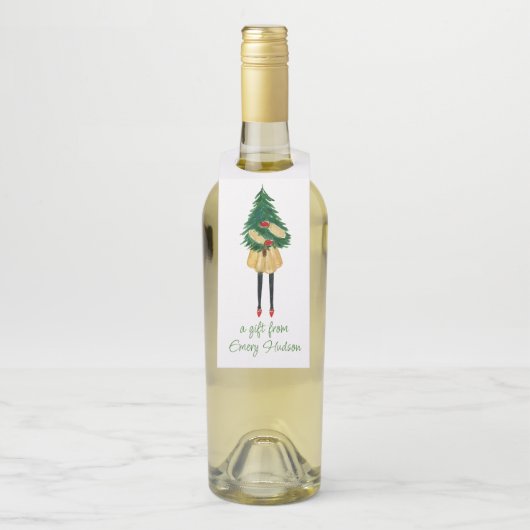 Waterverf kerstMode meisje met Greenery Bo Flessenhanger (Op fles)