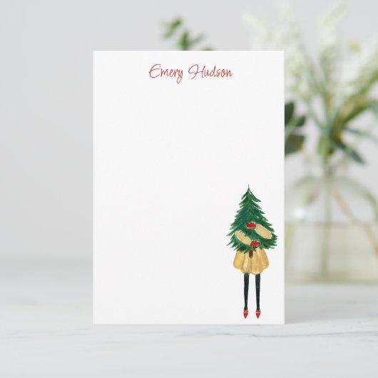 Waterverf kerstMode Meisje op maat Bedankkaart (Staand voorkant)