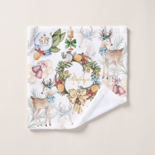 Waterverf kerstmonogrammen bad handdoek (Wasdoekje)