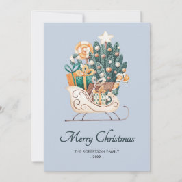 Waterverf Kerstmouwen Blauw Niet-Foto Feestdagenkaart