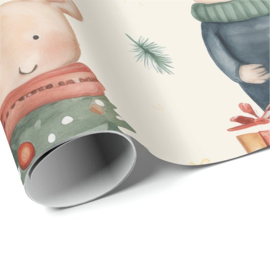  Waterverf kerstmuis Cadeaupapier (Rol Hoek)