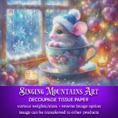 Waterverf kerstmuis in theekopje decoupage tissuepapier