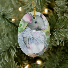 Waterverf kerstmuis keramisch ornament