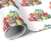 Waterverf kerstmuis met geschenken cadeaupapier (Rol Hoek)