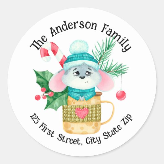 Waterverf kerstmuizen Mok snoepgoed Ronde Sticker (Voorkant)