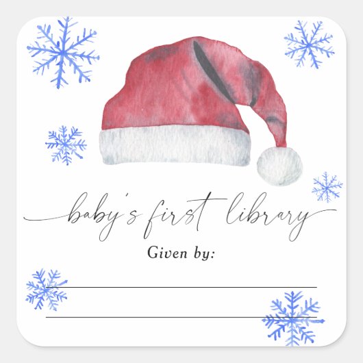 Waterverf kerstmuts - Baby Shower ex-libris Vierkante Sticker (Voorkant)