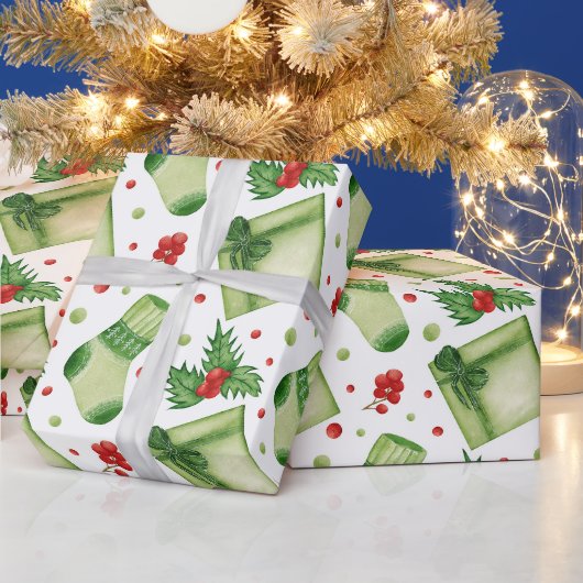 Waterverf Kerstmutsen en Cadeaus Cadeaupapier (Feestdagen)