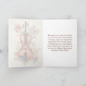 Waterverf Kerstmuziek Holly & Violin Feestdagen Kaart (Binnen)