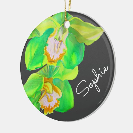 Waterverf kerstnaam moderne orchidee keramisch ornament (Links)