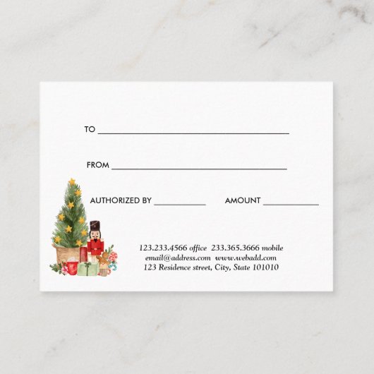 Waterverf Kerstnotenkraker Cadeaubon Kortingskaartje (Achterkant)