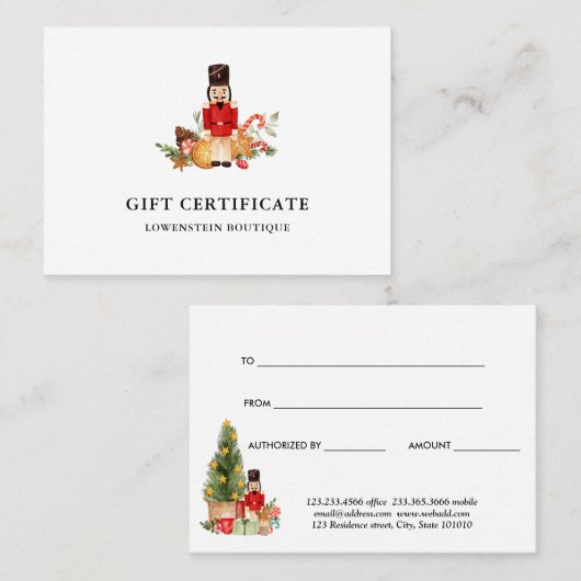 Waterverf Kerstnotenkraker Cadeaubon Kortingskaartje (Voorkant / Achterkant)