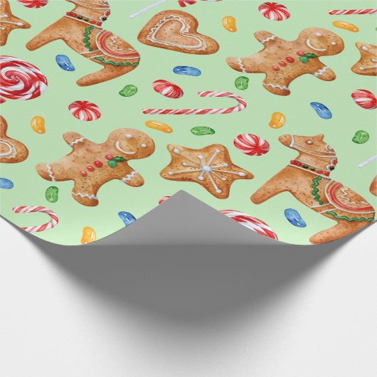 Waterverf kerstontbijtkoekjes man paard cadeaupapier (Hoek)