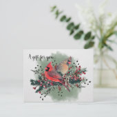 Waterverf kerstontwerp voor kardinalen briefkaart (Staand voorkant)