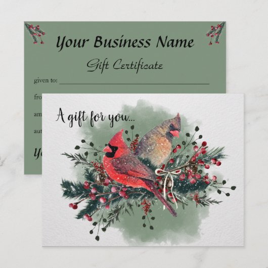 Waterverf kerstontwerp voor kardinalen briefkaart (Voorkant / Achterkant)