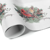 Waterverf kerstontwerp voor kardinalen cadeaupapier (Rol Hoek)