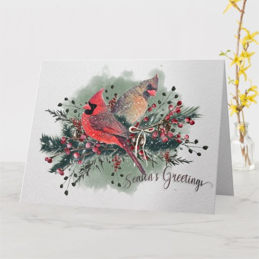 Waterverf kerstontwerp voor kardinalen kaart (Gele Bloem)