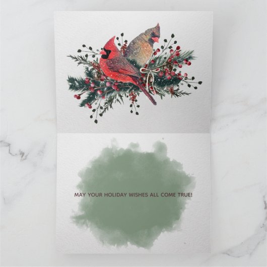 Waterverf kerstontwerp voor kardinalen kaart (Binnen)