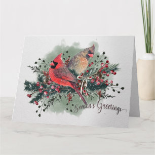 Waterverf kerstontwerp voor kardinalen kaart