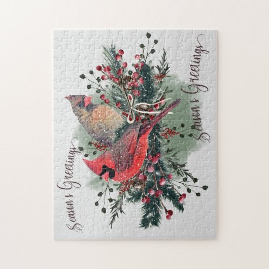 Waterverf kerstontwerp voor kardinalen legpuzzel (Verticaal)