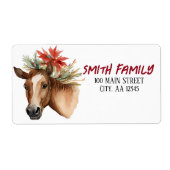 Waterverf kerstpaard etiket (Voorkant)