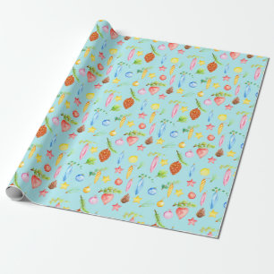 Waterverf kerstpapier — Turquoise Cadeaupapier