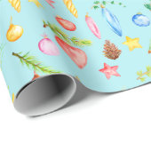 Waterverf kerstpapier — Turquoise Cadeaupapier (Rol Hoek)