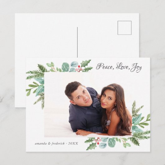 Waterverf kerstparen groet foto aankondigingskaart (Voorkant / Achterkant)
