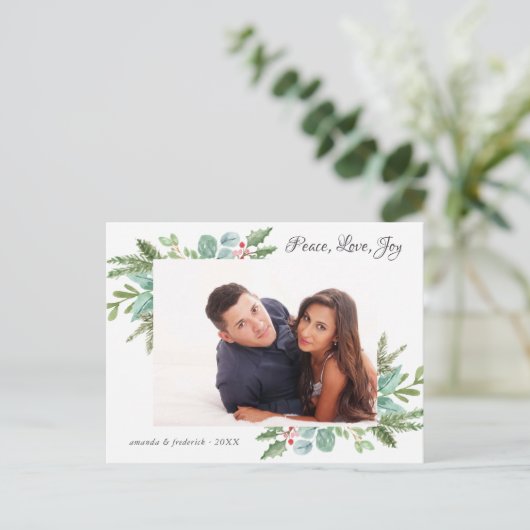 Waterverf kerstparen groet foto aankondigingskaart (Staand voorkant)