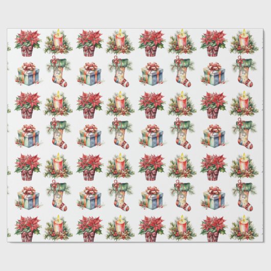 Waterverf kerstpatronen cadeaupapier (Vlak)