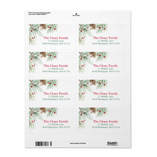 Waterverf kerstpine | 2016 Chrismas-adres Etiket (Full Sheet)