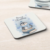 Waterverf kerstpinguïn bier onderzetter (Linkerzijde)