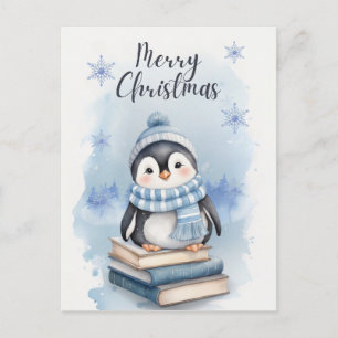 Waterverf kerstpinguïn briefkaart