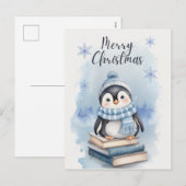 Waterverf kerstpinguïn feestdagenkaart (Voorkant / Achterkant)