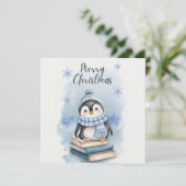 Waterverf kerstpinguïn feestdagenkaart (Staand voorkant)