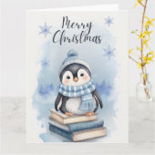 Waterverf kerstpinguïn kaart (Gele Bloem)