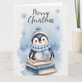 Waterverf kerstpinguïn kaart