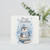 Waterverf kerstpinguïn kaart (Staand voorkant)