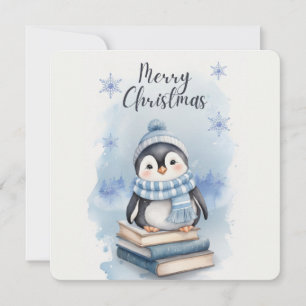 Waterverf kerstpinguïn kaart