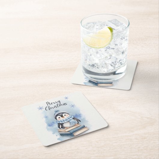 Waterverf kerstpinguïn kartonnen onderzetters (Insitu)