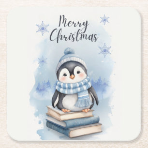 Waterverf kerstpinguïn kartonnen onderzetters
