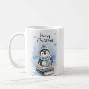 Waterverf kerstpinguïn koffiemok