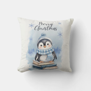 Waterverf kerstpinguïn kussen