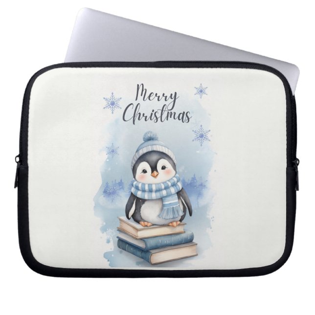 Waterverf kerstpinguïn laptop sleeve (Voorkant)