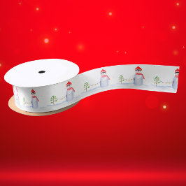 Waterverf kerstpinguïn met kerstlampjes satijnen lint