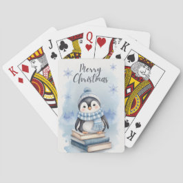 Waterverf kerstpinguïn pokerkaarten
