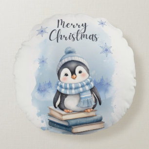 Waterverf kerstpinguïn rond kussen