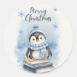 Waterverf kerstpinguïn ronde sticker