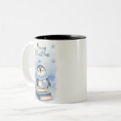 Waterverf kerstpinguïn tweekleurige koffiemok (Voorkant links)