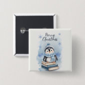 Waterverf kerstpinguïn vierkante button 5,1 cm (Voorkant /achterkant)